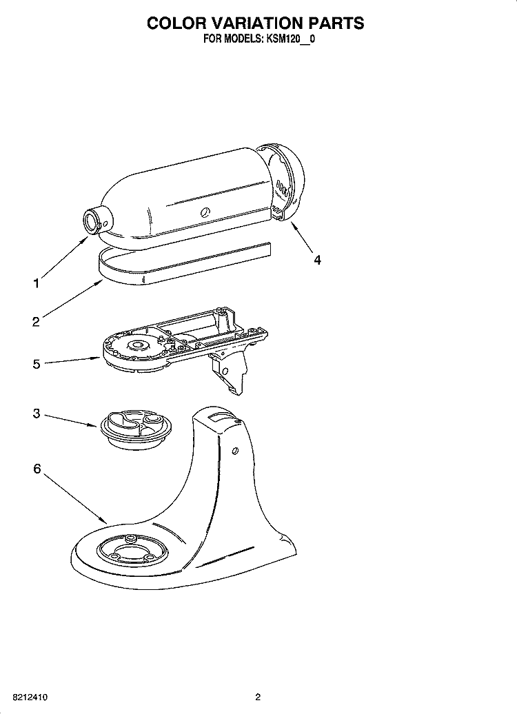 COLOR VARIATION PARTS Diagram and Parts List for KSM120ER0  KitchenAid Mixer