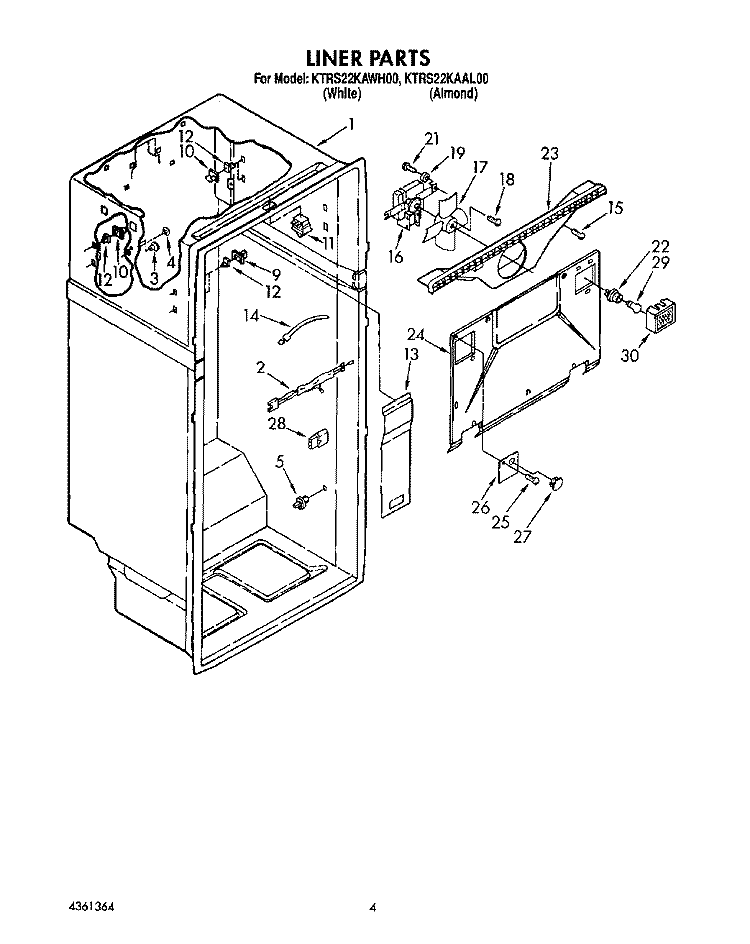 LINER Diagram and Parts List for KTRS22KAAL00  KitchenAid Refrigerator