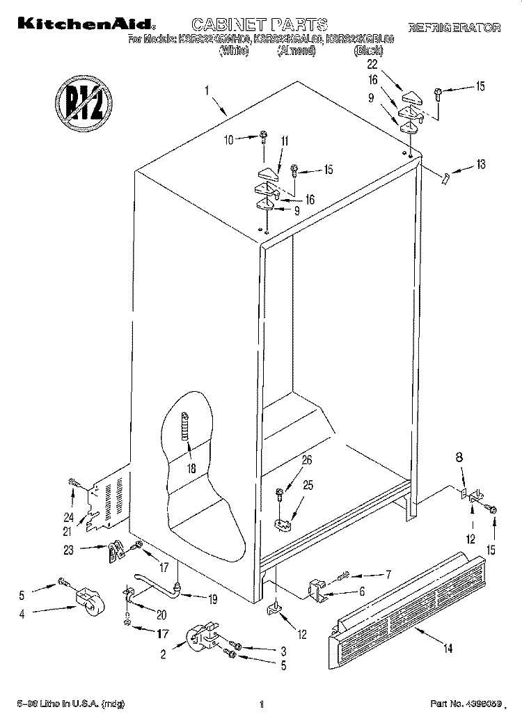 CABINET Diagram and Parts List for KSRS22KGWH00  KitchenAid Refrigerator