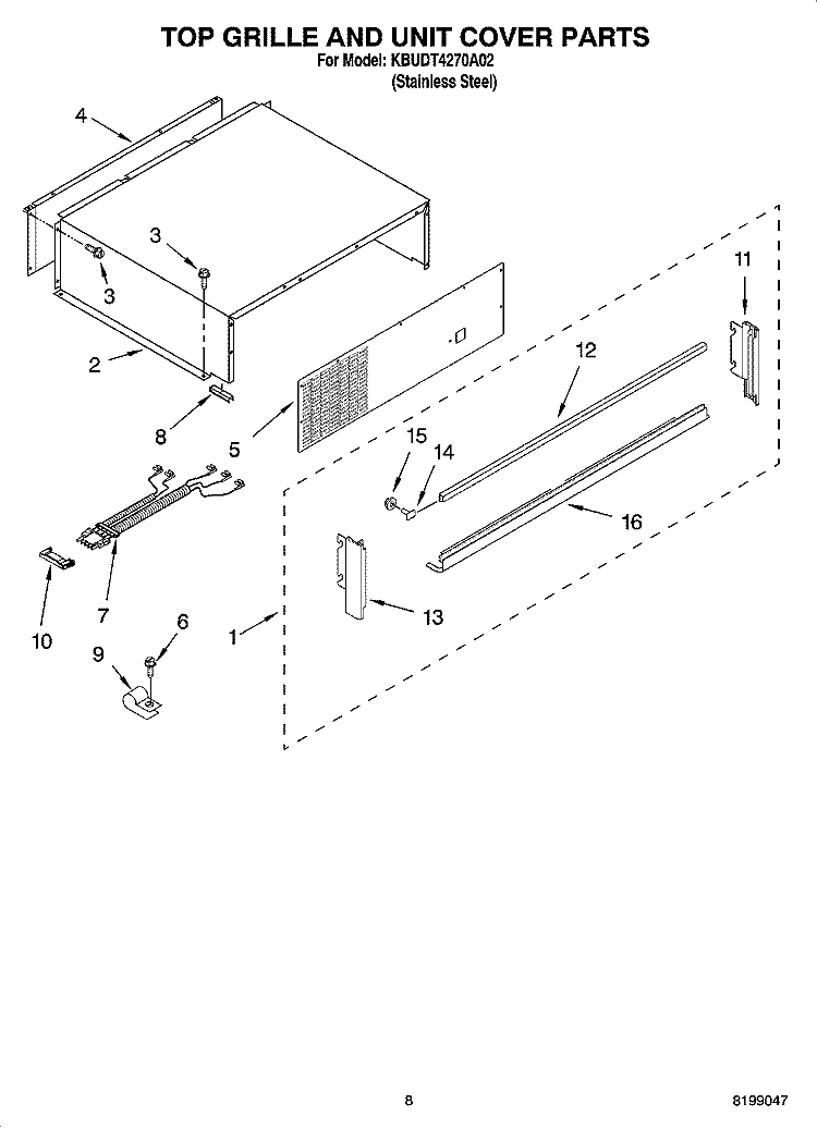 TOP GRILLE AND UNIT COVER PARTS Diagram and Parts List for KBUDT4270A02  KitchenAid Refrigerator