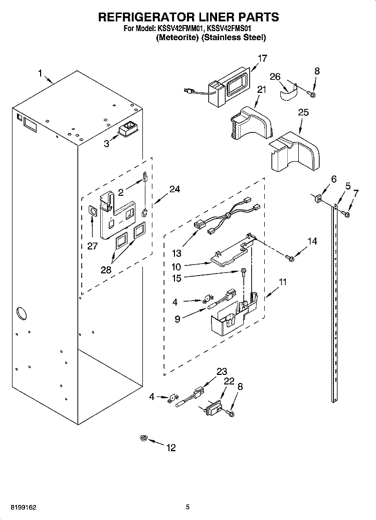 REFRIGERATOR LINER PARTS Diagram and Parts List for KSSV42FMS01  KitchenAid Refrigerator