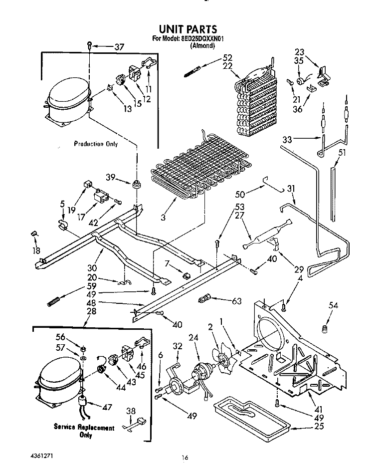 UNIT Diagram and Parts List for 8ED25DQXXN01  Whirlpool Refrigerator