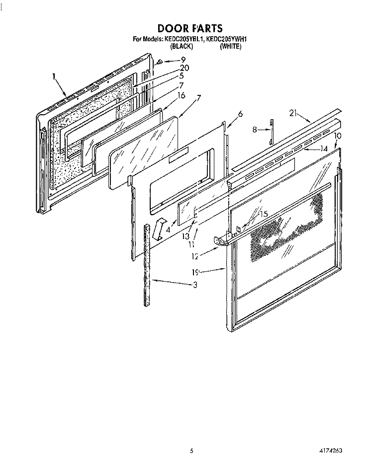 DOOR Diagram and Parts List for KEDC205YWH1  KitchenAid Range