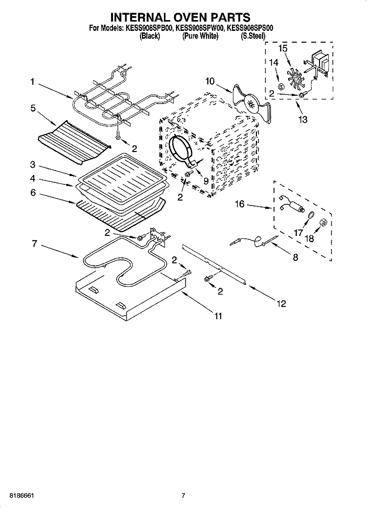 INTERNAL OVEN PARTS Diagram and Parts List for KESS908SPW00  KitchenAid Range