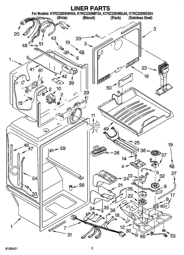 LINER PARTS Diagram and Parts List for KTRC22EMBL04  KitchenAid Refrigerator