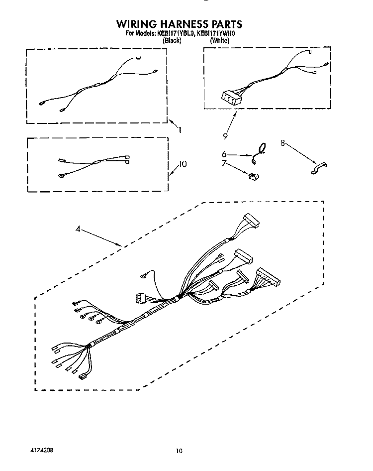 WIRING HARNESS Diagram and Parts List for KEBI171YWH0  KitchenAid Wall Oven