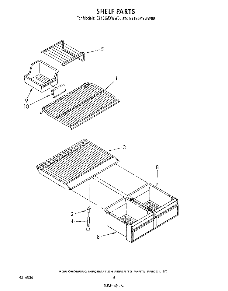 SHELF Diagram and Parts List for ET18JMXWW00  Whirlpool Refrigerator