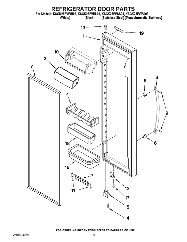 REFRIGERATOR DOOR PARTS Diagram and Parts List for KSCK25FVMS03  KitchenAid Refrigerator