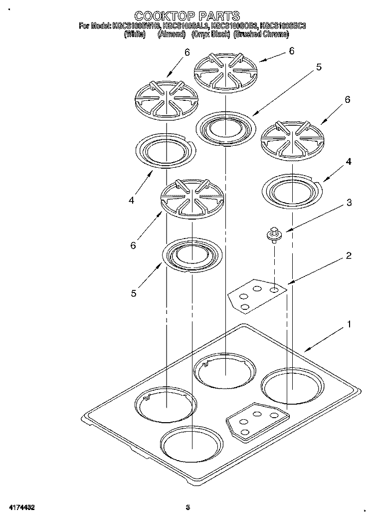 COOKTOP PARTS Diagram and Parts List for KGCS100SBC3  KitchenAid Cooktop