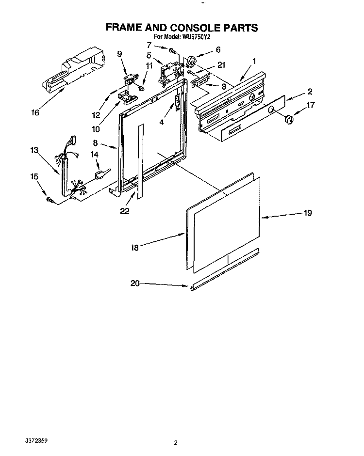 FRAME AND CONSOLE Diagram and Parts List for WU5750Y2  Roper Dishwasher