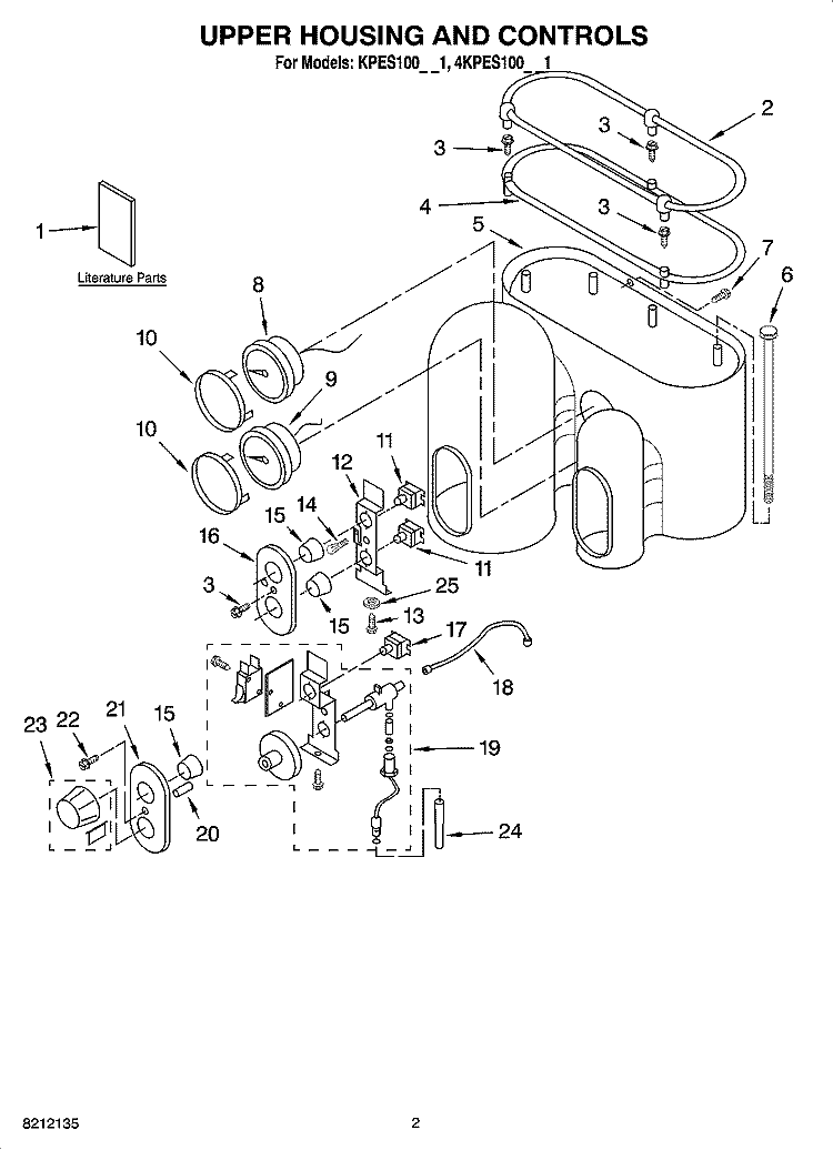 UPPER HOUSING AND CONTROLS Diagram and Parts List for 4KPES100PM1  KitchenAid Coffee Maker