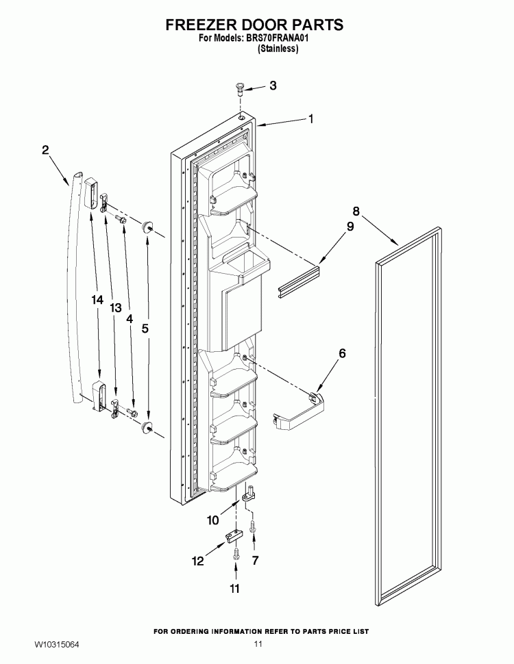 FREEZER DOOR PARTS Diagram and Parts List for BRS70FRANA01  Whirlpool Refrigerator