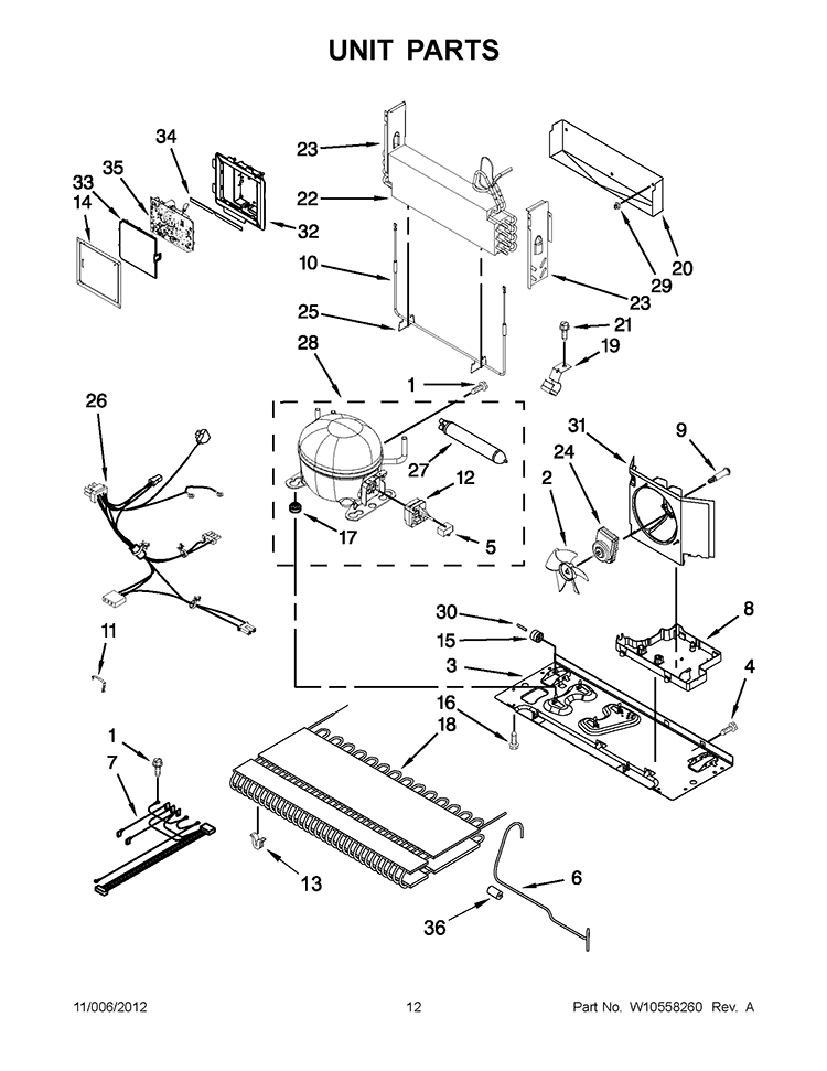 UNIT PARTS Diagram and Parts List for KBFS20EVMS13  KitchenAid Refrigerator