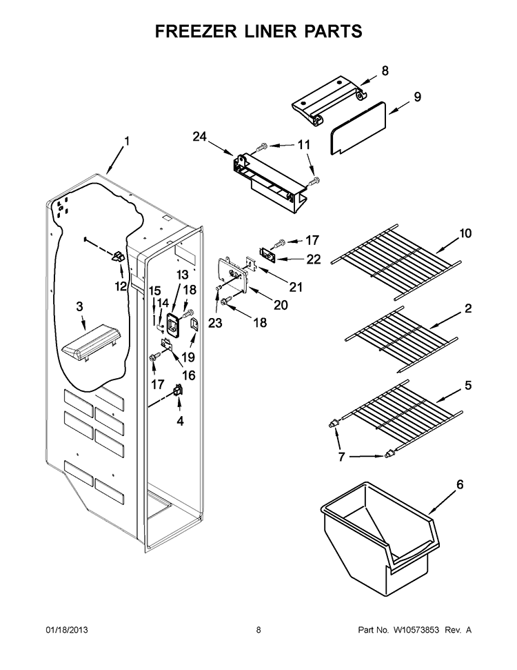 FREEZER LINER PARTS Diagram and Parts List for WRS342FIAT00  Whirlpool Refrigerator