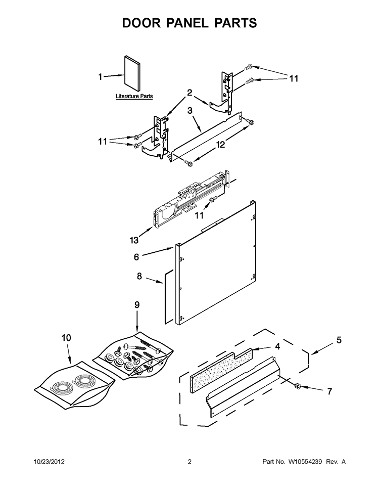 DOOR PANEL PARTS Diagram and Parts List for KUDE48FXPA5  KitchenAid Dishwasher