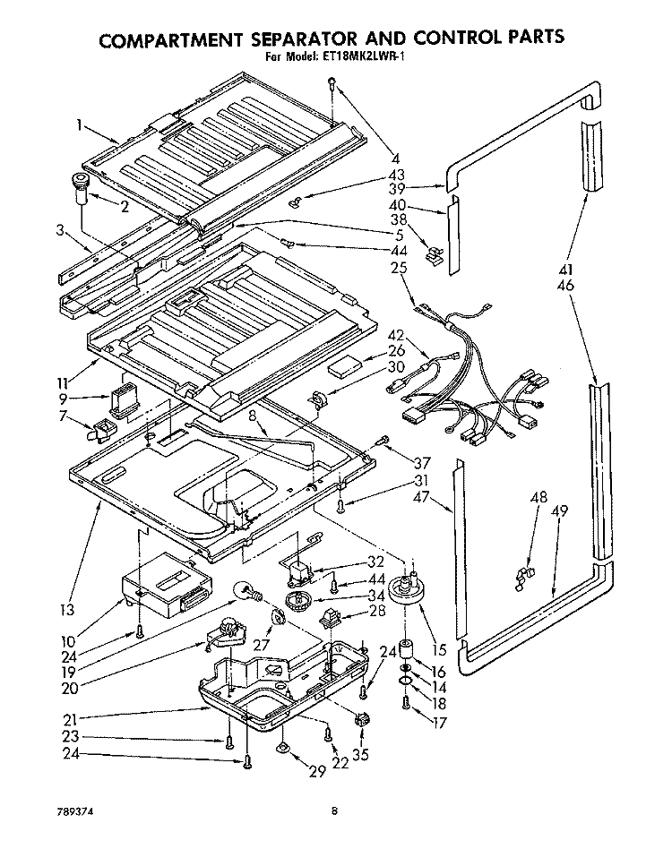 COMPARTMENT SEPARATOR AND CONTROLS Diagram and Parts List for ET18MK2LWR1  Whirlpool Refrigerator