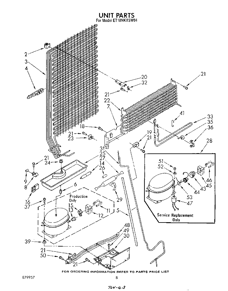 UNIT Diagram and Parts List for ET18NKXSW04  Whirlpool Refrigerator