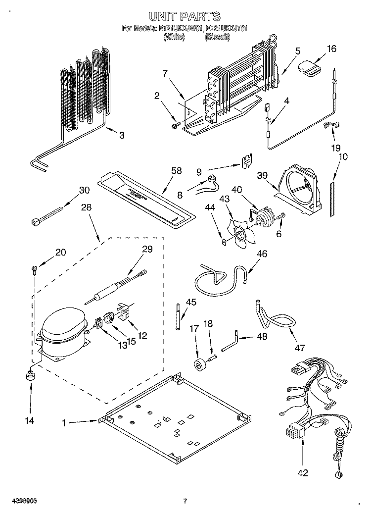 UNIT Diagram and Parts List for ET21UKXJT01  Whirlpool Refrigerator