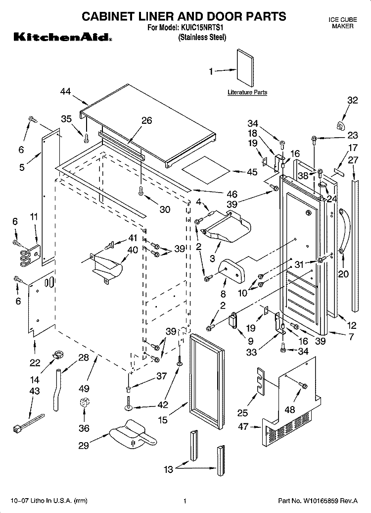 CABINET LINER AND DOOR PARTS Diagram and Parts List for KUIC15NRTS1  KitchenAid Ice Maker