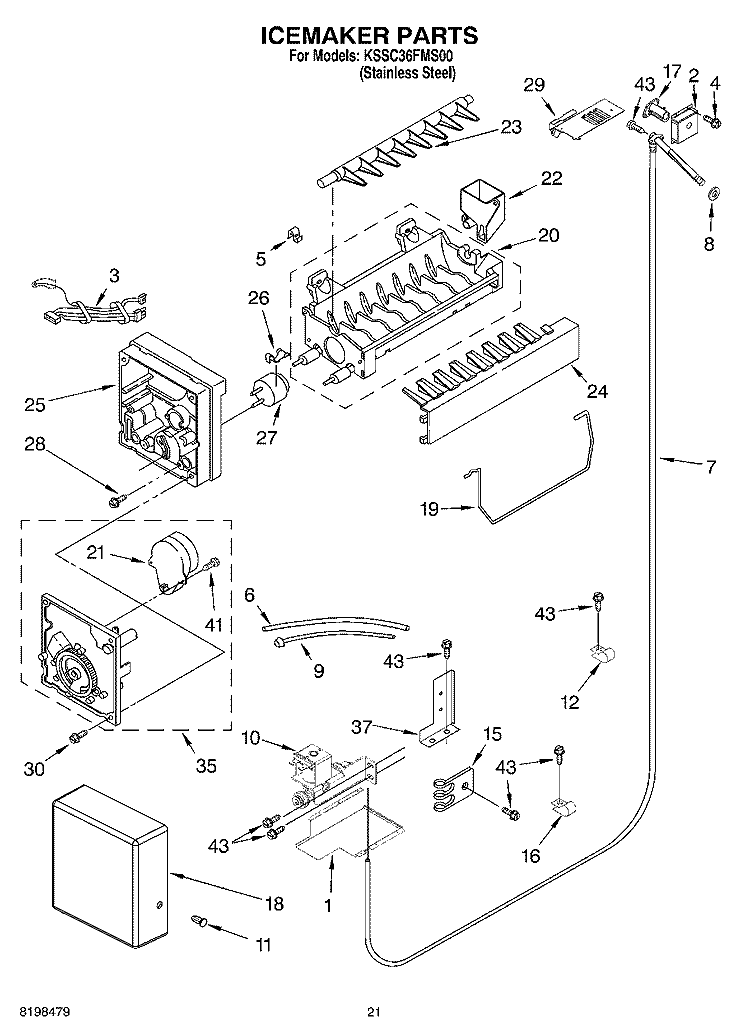 ICEMAKER PARTS Diagram and Parts List for KSSC36FMS00  KitchenAid Refrigerator