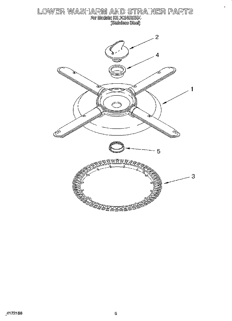 LOWER WASHARM & STRAINER Diagram and Parts List for KUDC24SESS4  KitchenAid Dishwasher