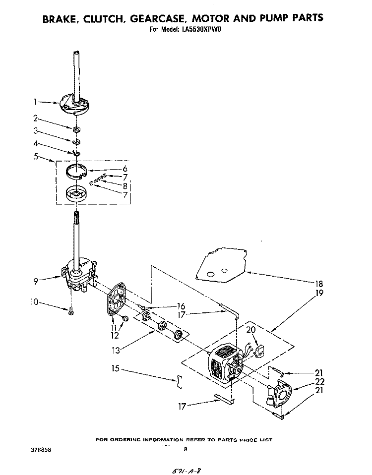 BRAKE, CLUTCH, GEARCASE, MOTOR AND PUMP Diagram and Parts List for LA5530XPW0  Whirlpool Washer