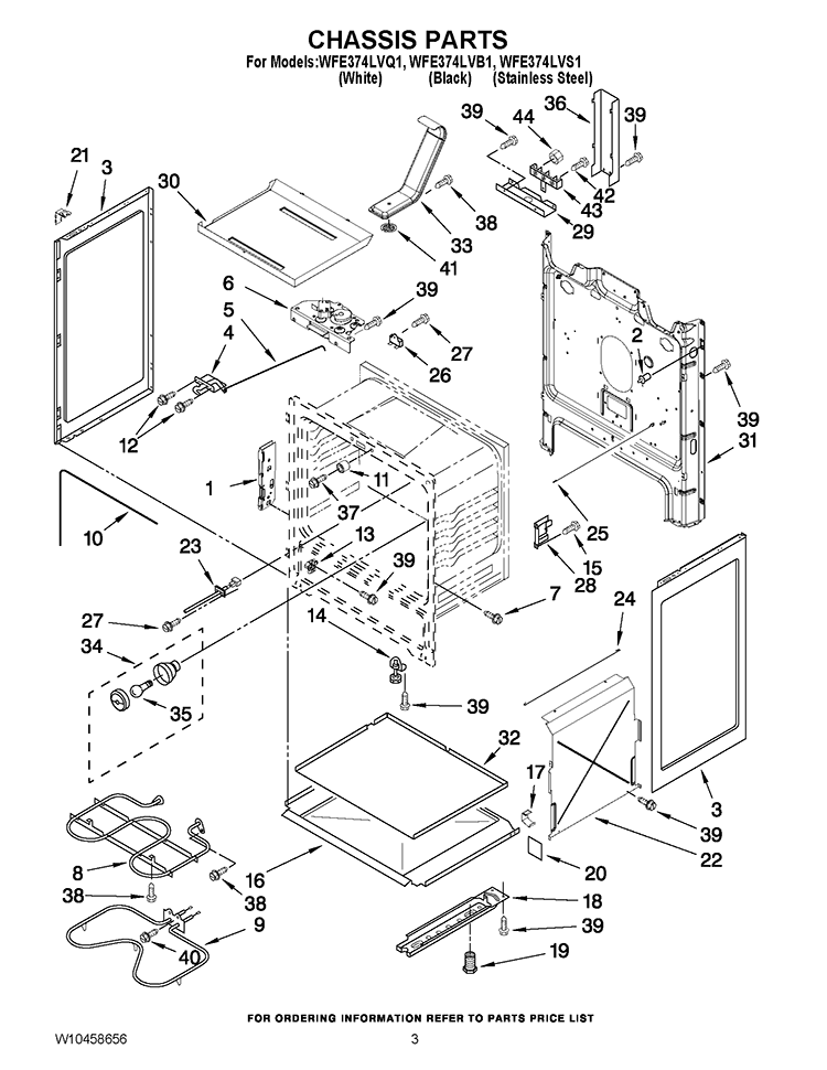 CHASSIS PARTS Diagram and Parts List for WFE374LVQ1  Whirlpool Range