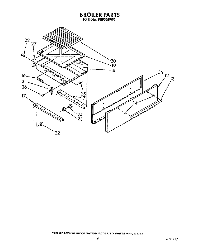 BROILER Diagram and Parts List for FGP325VW2  Roper Range