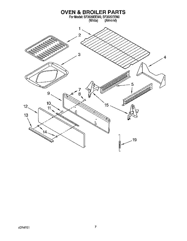 OVEN & BROILER Diagram and Parts List for SF3020EEW0  Whirlpool Range