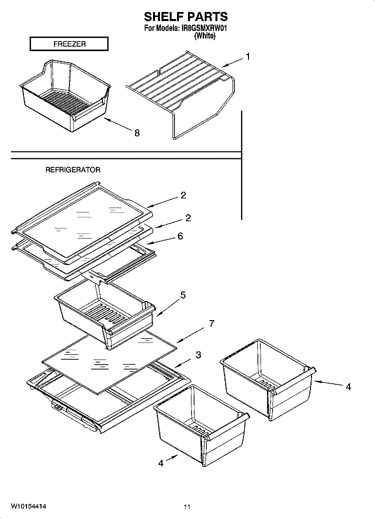 SHELF PARTS, OPTIONAL PARTS Diagram and Parts List for IR8GSMXRW01  Whirlpool Refrigerator
