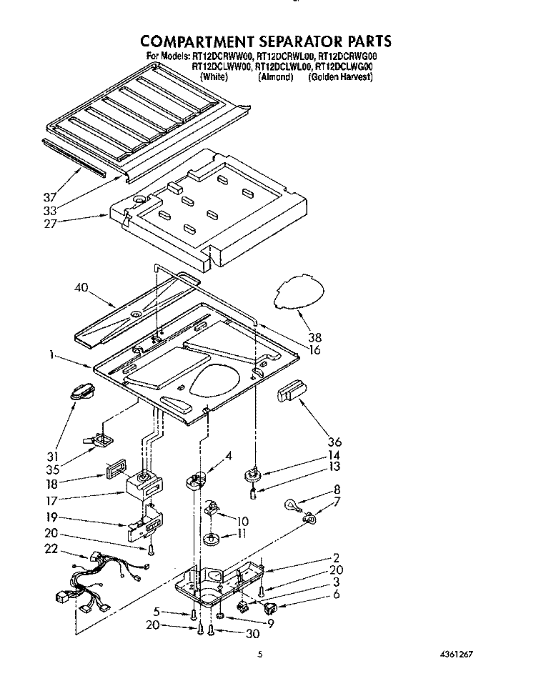 COMPARTMENT SEPARATOR Diagram and Parts List for RT12DCRWW00  Roper Refrigerator