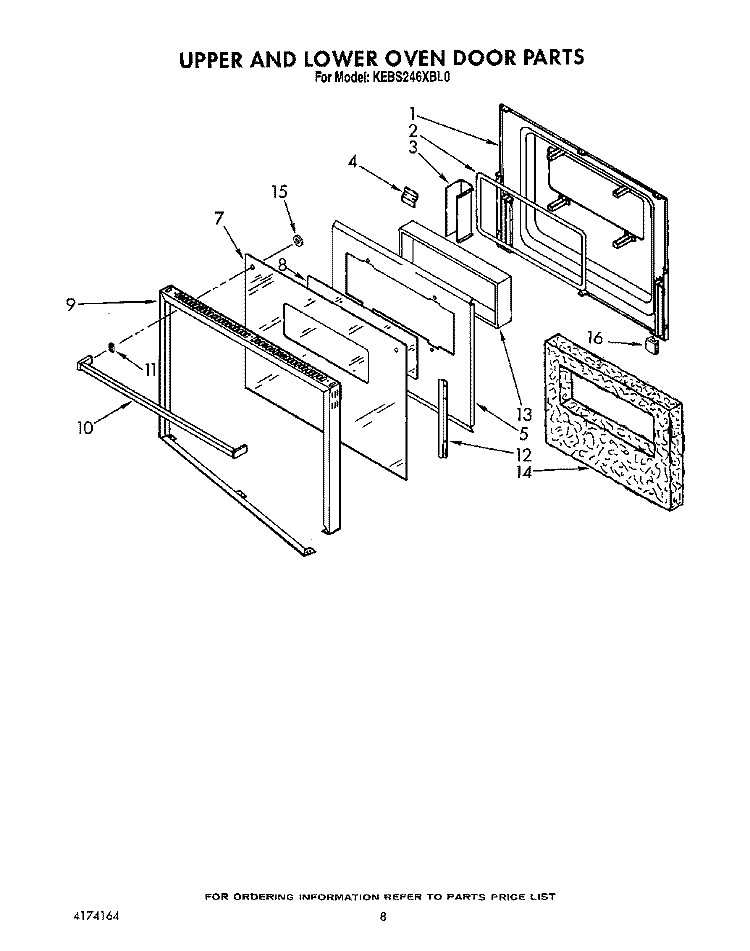 UPPER AND LOWER OVEN DOOR Diagram and Parts List for KEBS246XBL0  KitchenAid Wall Oven
