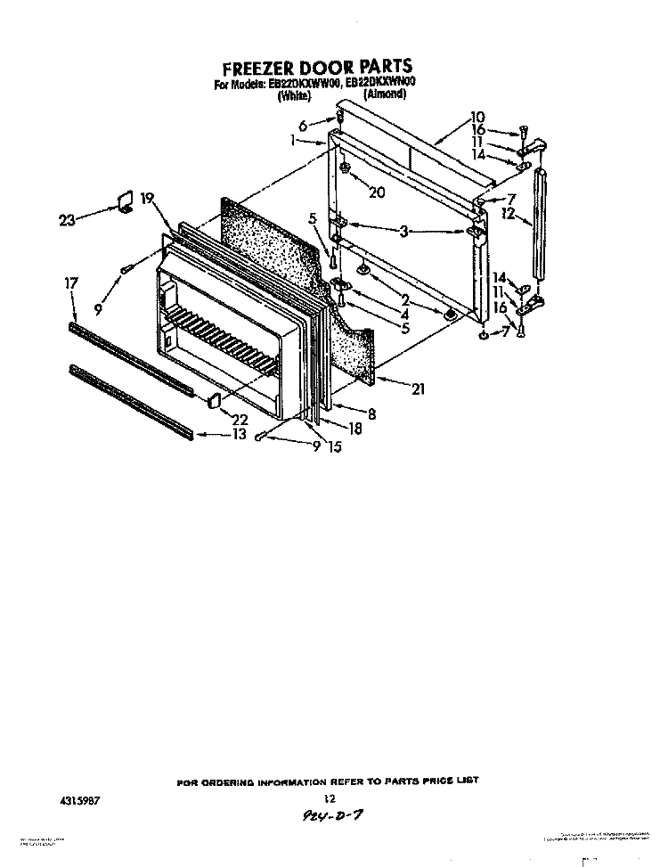 FREEZER DOOR Diagram and Parts List for EB22DKXWN00  Whirlpool Refrigerator