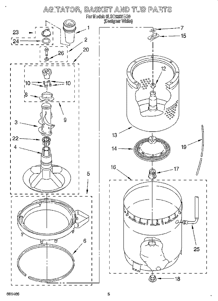 AGITATOR, BASKET AND TUB Diagram and Parts List for 6LSC8255EQ0  Whirlpool Washer
