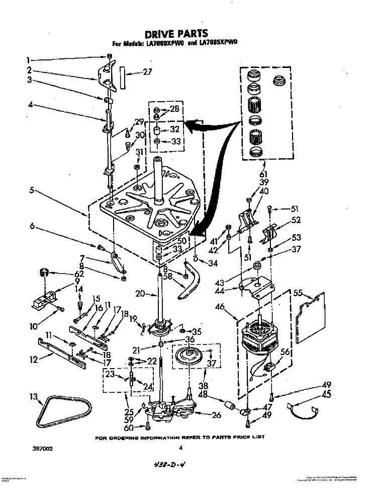 DRIVE Diagram and Parts List for LA7685XPW0  Whirlpool Washer