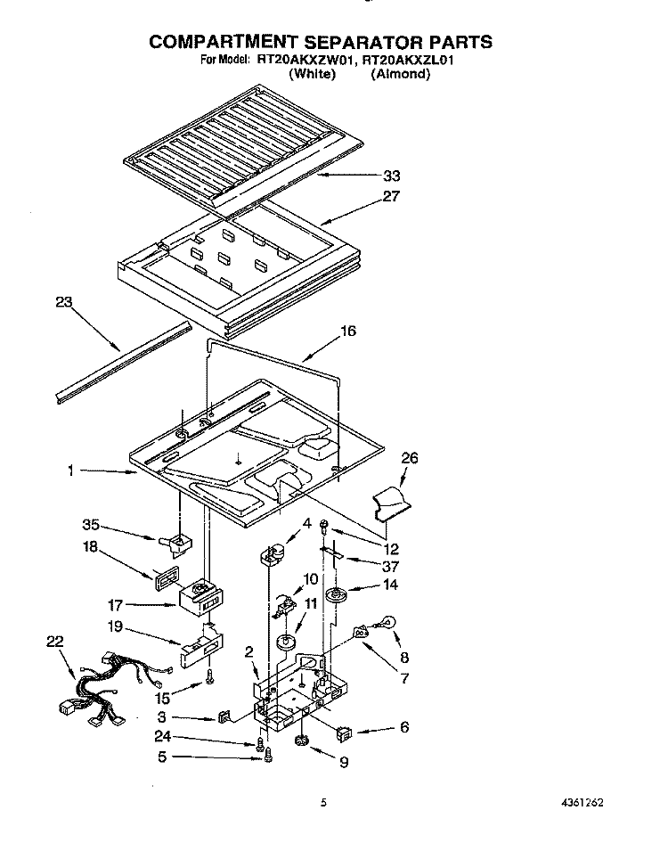 COMPARTMENT SEPARATOR Diagram and Parts List for RT20AKXZW01  Roper Refrigerator