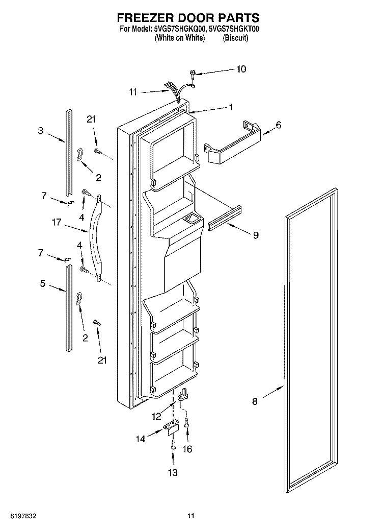 FREEZER DOOR Diagram and Parts List for 5VGS7SHGKT00  Whirlpool Refrigerator