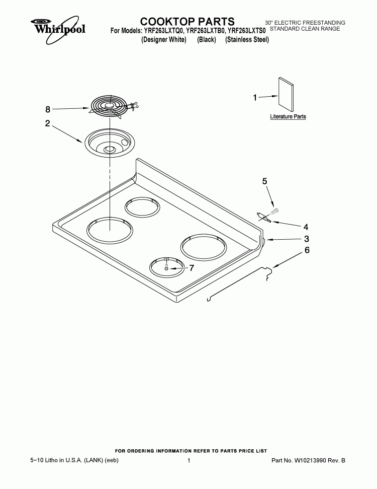 COOKTOP PARTS Diagram and Parts List for YRF263LXTB0  Whirlpool Range