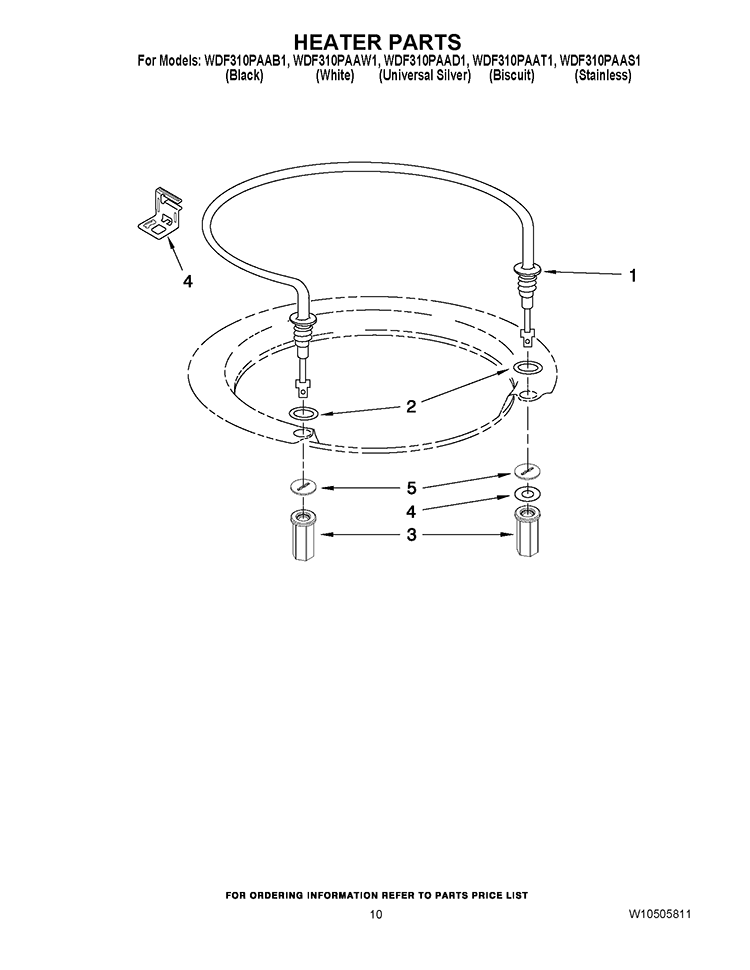 HEATER PARTS Diagram and Parts List for WDF310PAAT1  Whirlpool Dishwasher