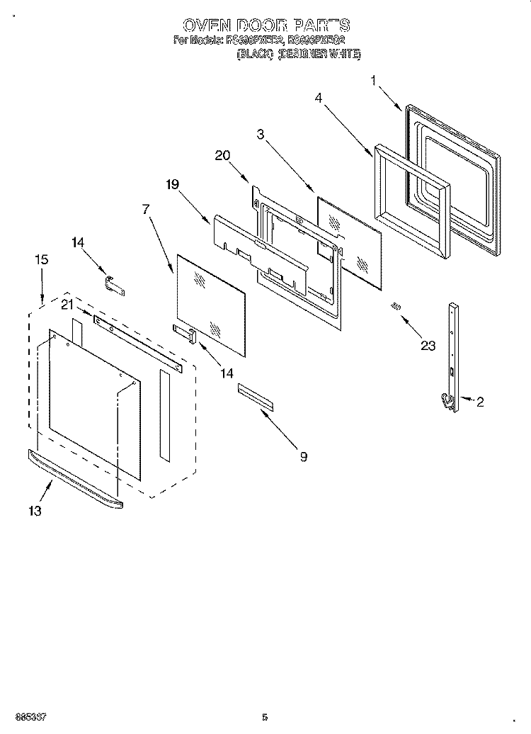OVEN DOOR Diagram and Parts List for RS696PXEQ2  Whirlpool Range