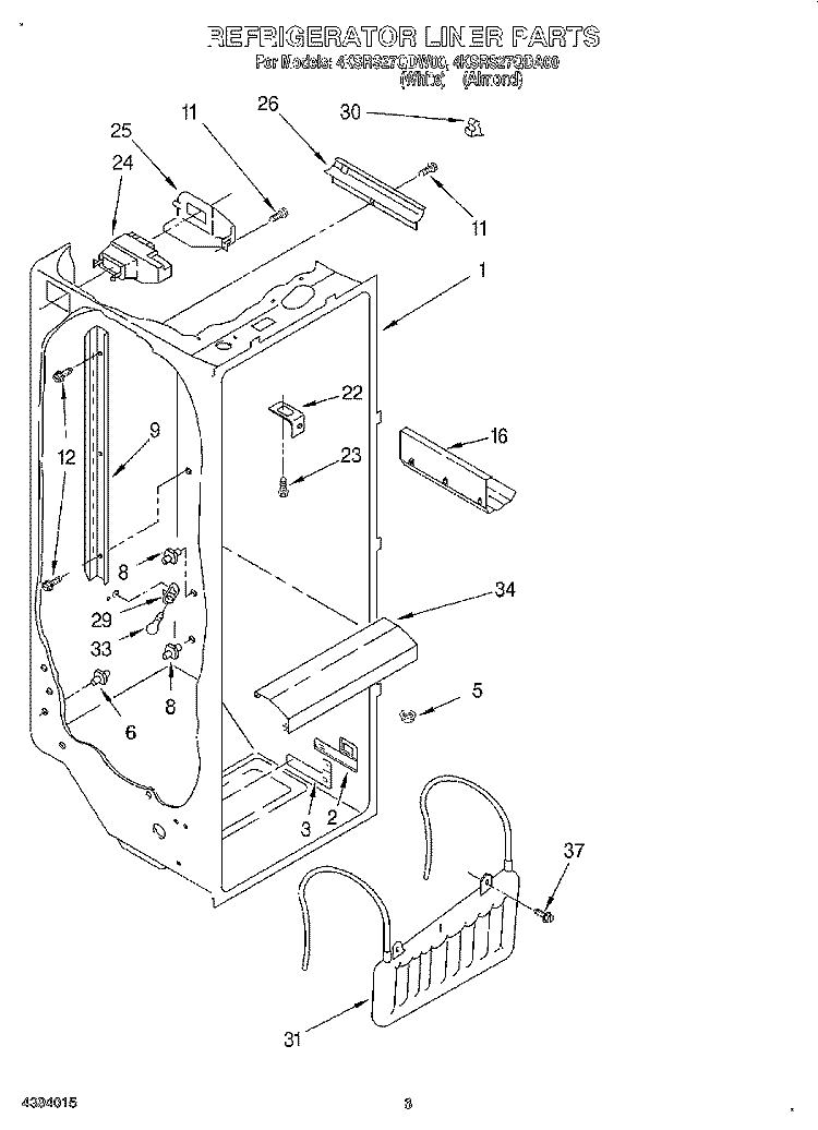 REFRIGERATOR LINER Diagram and Parts List for 4KSRS27QDA00  KitchenAid Refrigerator