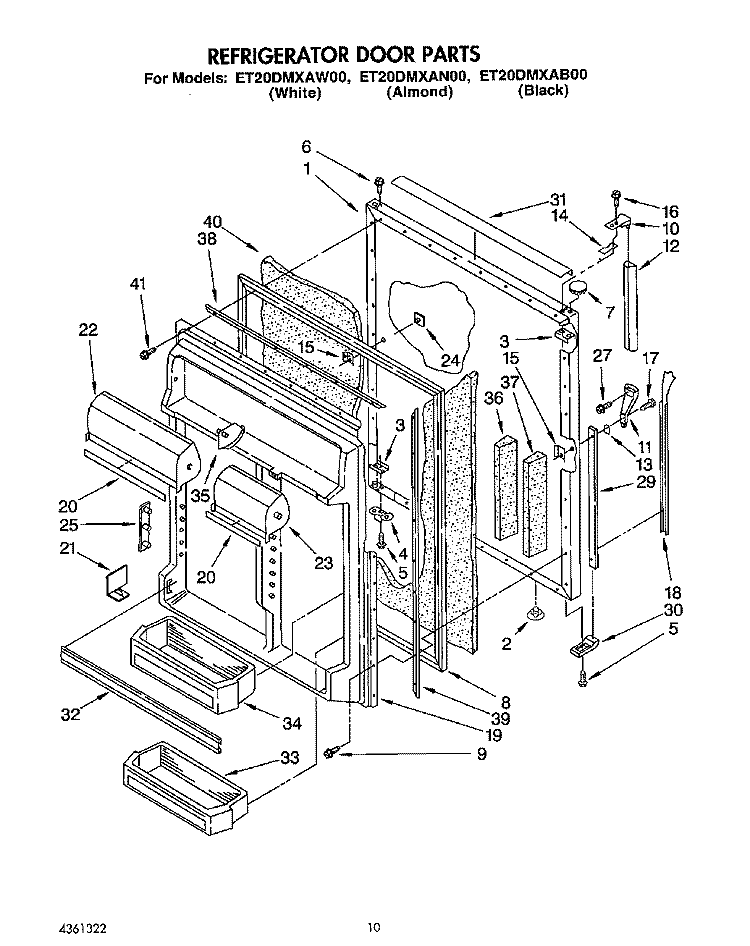 REFRIGERATOR DOOR Diagram and Parts List for ET20DMXAN00  Whirlpool Refrigerator