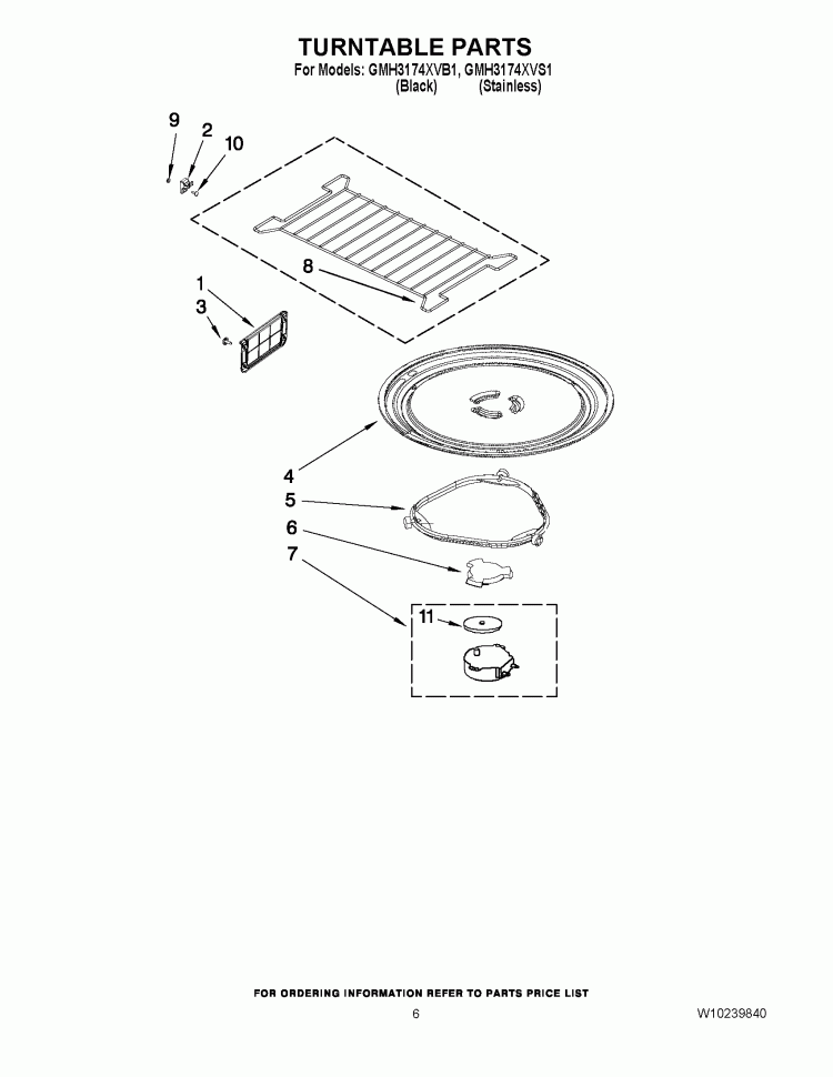 TURNTABLE PARTS Diagram and Parts List for GMH3174XVS1  Whirlpool Microwave