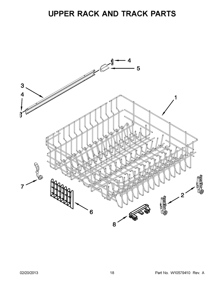 UPPER RACK AND TRACK PARTS Diagram and Parts List for 7WDF530PAYM4  Whirlpool Dishwasher