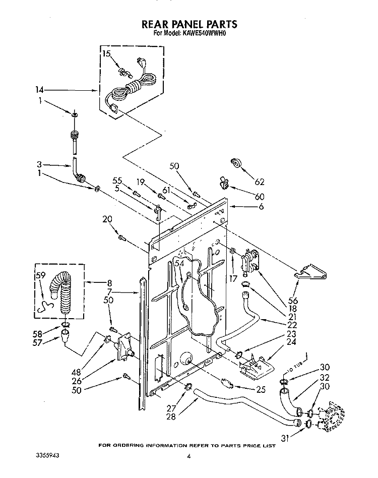 REAR PANEL Diagram and Parts List for KAWE540WAL0  KitchenAid Washer