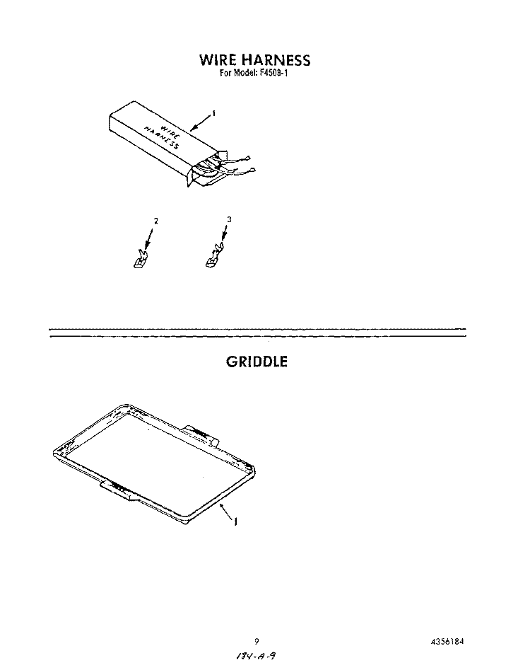 WIRE HARNESS , GRIDDLE Diagram and Parts List for F4508^1  Whirlpool Range