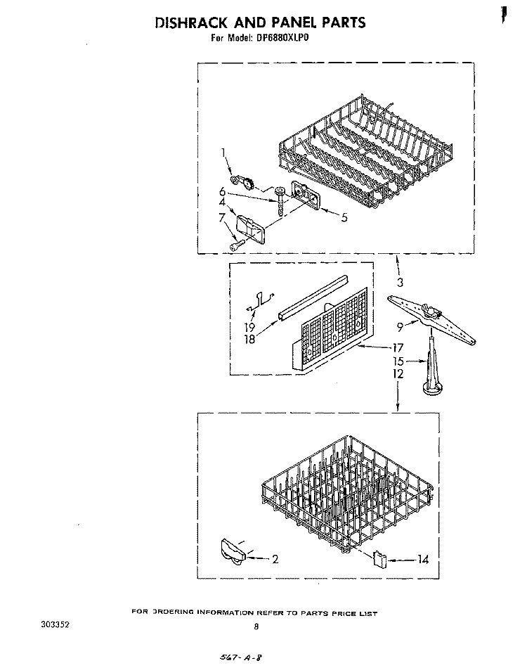 DISHRACK AND PANEL Diagram and Parts List for DP6880XLP0  Whirlpool Dishwasher