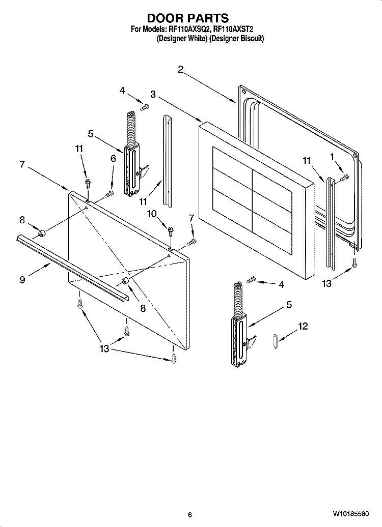DOOR PARTS, OPTIONAL PARTS Diagram and Parts List for RF110AXSQ2  Whirlpool Range