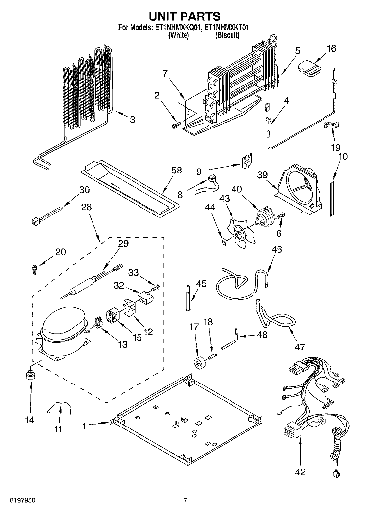 UNIT Diagram and Parts List for ET1NHMXKT01  Whirlpool Refrigerator