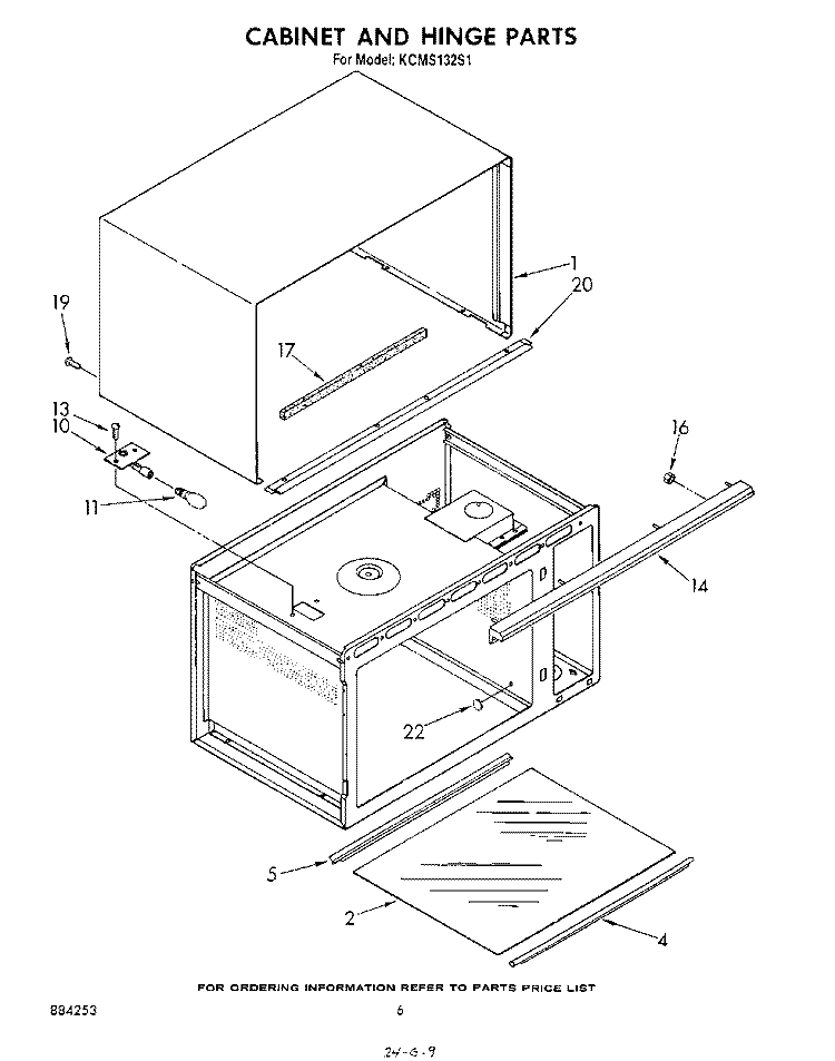 CABINET AND HINGE Diagram and Parts List for KCMS132S1  KitchenAid Microwave